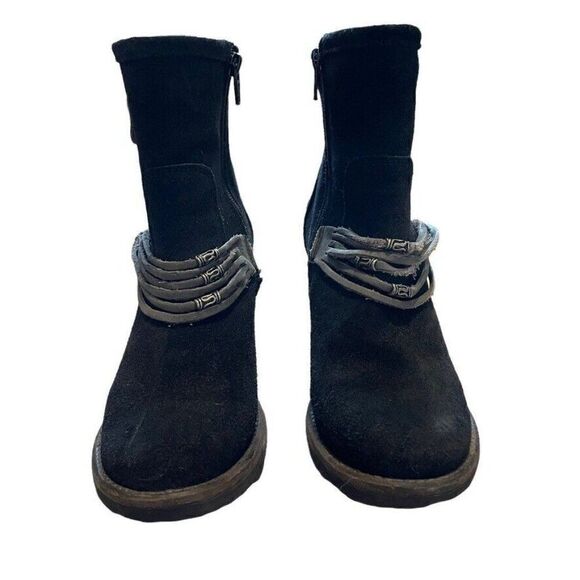 Bos & Co Black Suede Fringe Ankle Bootie Boots Western Block Heel Sz 36 - Picture 6 of 8